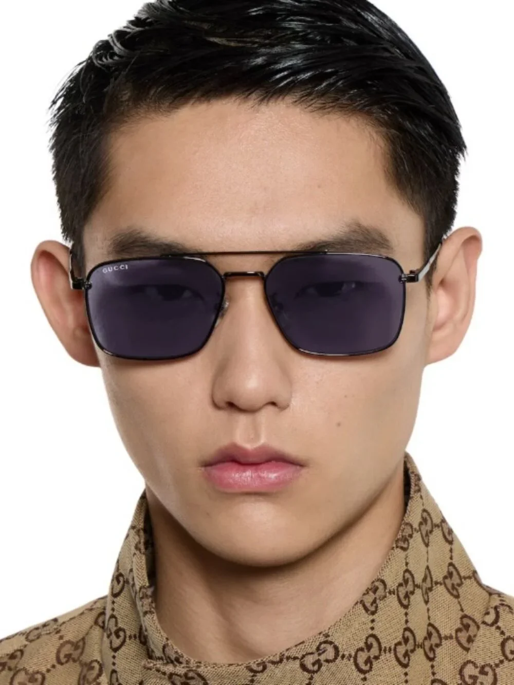 Gucci Men Sunglasses Ruthenium Violet Rectangular GG1957SA 003 NEW AUTHENTIC